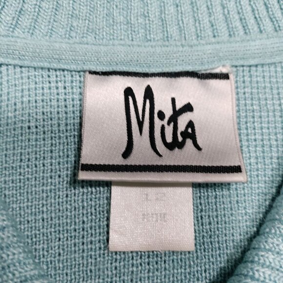 Vintage Mita Blue Knit Button Front Longsleeve Cardigan Top & Skirt Set Size 12P - Picture 6 of 14